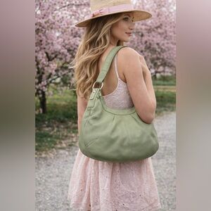Coach Soho Hobo Shoulder Bag Sage Green Leather Large Cursive Logo F13731